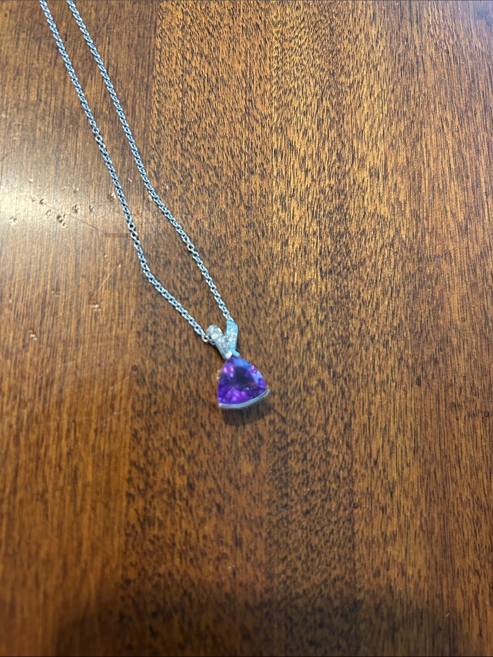 14kt White Gold Amethyst Necklace with diamond accents - Picture 3 of 9